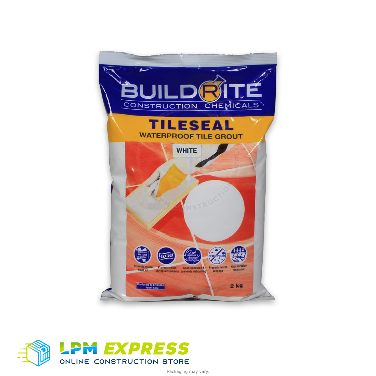 Buildrite Tile Seal Grout 2kg White — White tile grout bag